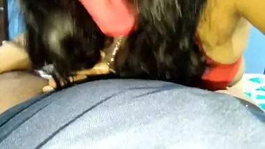 Sexy Desi in red bra rides XXX partner's cock after giving a handjob