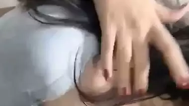Cute GF fresh boobs showing selfie viral video