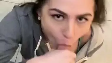 Horny Teen Girl Met at a Cafe Sneaking into Mens Room to Suck and Swallow