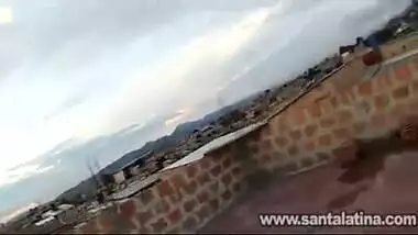 Youthful couple have a fun a sneaky outdoor sex on their rooftop