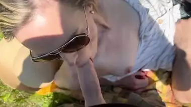 Husband watches wife in dress fuck and get creampie from his friend in public field