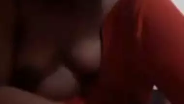 Indian aunty can't hide from camera so she is bound to take boobs out