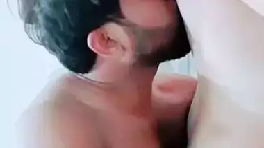 Desi wife leaves only blue panties on allowing lover to kiss her all over