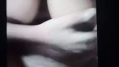 Dark nipples girlfriend sitting nude and fingering