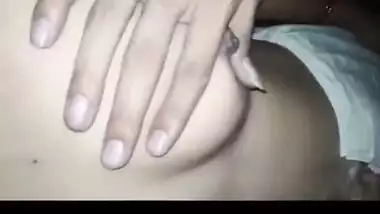 Desi girl pulls up her T-shirt and sex lover feels her XXX boobs