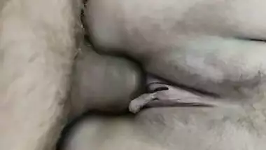 Slowly fucking my stepmom's hairy pussy. Homemade porn. She has a tight and wet butterfly pussy