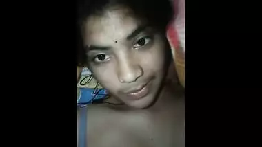 Girl from India discovers big XXX boobs and hairy sex opening on camera