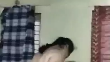 Desi man catches his fat wife with big XXX tits dressing for work