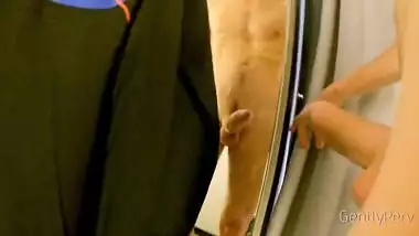 DRESSING ROOM ADVENTURE: I show my naked body for a sexy lady...she can't resist and makes me cum