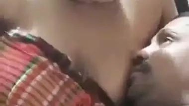 Chubby wife soft boobs pressed against husband in foreplay