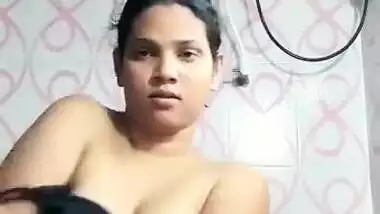 Big boobs young wife recording video for her hubby in bathroom