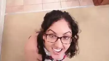 Schoolgirl delivers cookies to neighbour but ends up fucking him and tasting his cum POV Indian