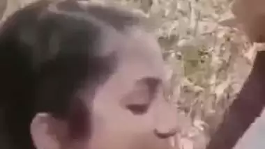 Lovely Desi XXX girl gives a hot blowjob outdoors till her boyfriend cum MMS