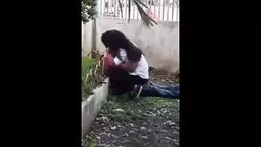 Concupiscent college pair have a fun a quick outdoor fuck with bf