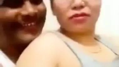 Nepali aunty take selfie video when her hubby pressing boobs with clear Nepali audio