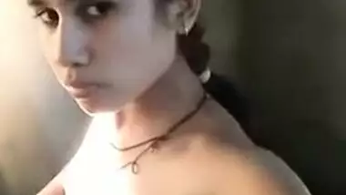 Winsome Desi teen gladly shows XXX tits and pussy for curious BF