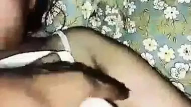 Lover presses his sleeping GF’s big boobs
