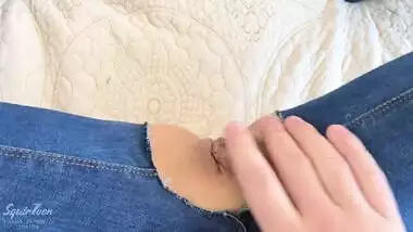 Tiny horny stepsister in ripped jeans was caught watching porn and got pussy full of cum -Squir7een