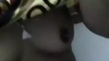 XXX Indian wife flashes nipples to sex friend filming how he touches them