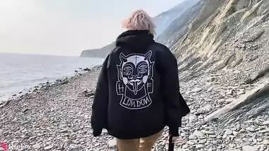 Blonde Public Blowjob Dick and Cum in Mouth by the Sea - Outdoor