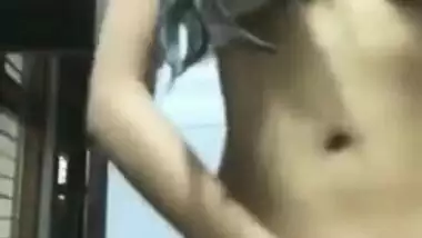 Desi girl exposes her XXX boobies and unshaved sex muff moving her body