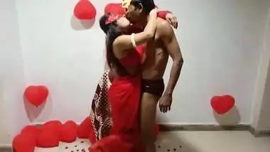 Newly Married Indian Wife In Red Sari Celebrating Valentine With Her Desi Husband - Full Hindi Best XXX